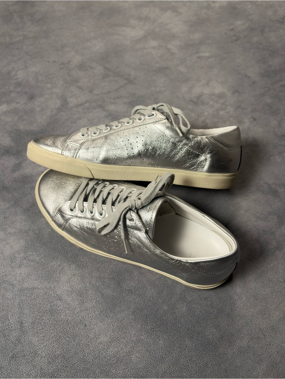 Celine by Hedi Slimane Triomphe TR01L Silver Logo Leather Low Top Sneakers - Picture 2 of 14